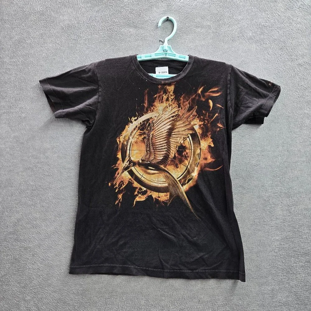 Hunger Games Women Shirt S Black Graphic Print Mocking Jay Short Sleeve‎ READ